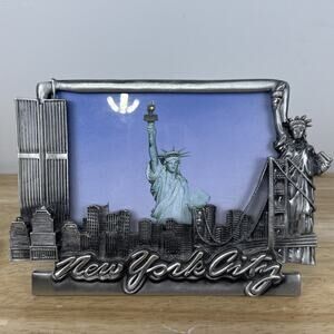 Vintage New York City 4x6 Skyline Picture Frame Metal Pewter Twin Towers